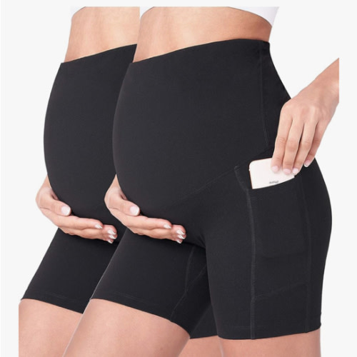 POSHDIVAH Women's Maternity Yoga Shorts Over The Belly Bump Summer Workout Running Active Short Pants with Pockets 5"/8"