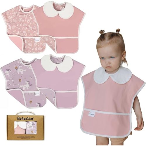 6-Layer Waterproof Baby Bib, Reversible, Adjustable, Washable, Stain Oil Resistant, 6-36 Months, 2-Pack, food bib