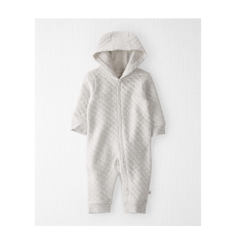 Baby Quilted Double Knit Hooded Jumpsuit - Grey