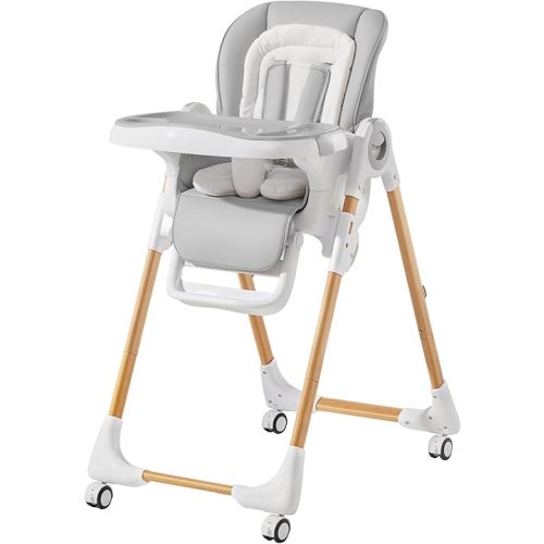 Convertible High Chairs for Babies and Toddlers, Height Adjustable Baby High Chair, High Chair with Removable Tray, Adjustable Backrest and Pedal, Portable Baby Dinning Chair with Lockable Wheels