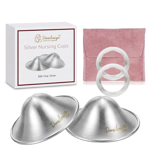 999 Original Silver Nursing Cups, Silver Nipple Cover with Silicone Protect Rings for Breastfeeding Essential, Silver Nipple Shield for Nursing Newborn, Metal Nipple Shields, Regular Size