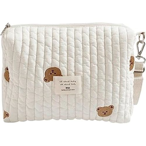 Stroller Diaper Bag, 8.7inch Bear Pattern Diaper Caddy Tote Bag, Cotton Zipper Closure Stroller Organizer for Napkin, Milk Bottle, Toys