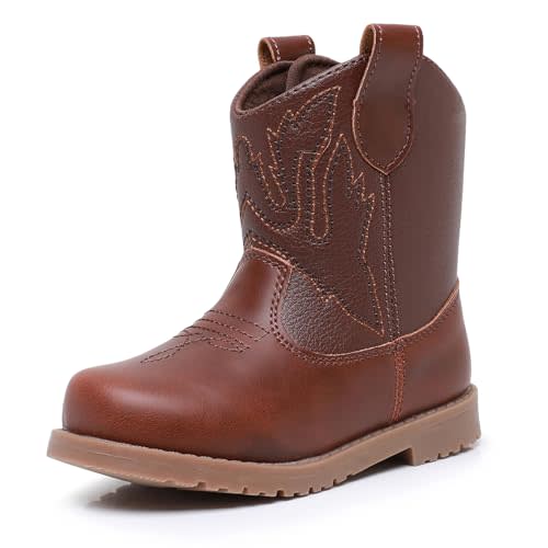 Blikcon Toddler Cowboy Boots for Boys Girls Baby Infant Cowgirl Boots Round Toe All Seasons 6-36 Months (Infant/Toddler)