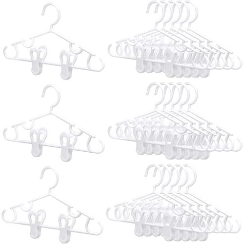 Hsei 60 Packs Baby Hangers with Clips Toddler Hangers with Clips for Kids Pants Closet Coat Skirts Socks (White)