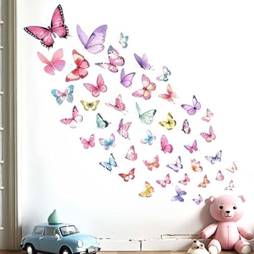 Butterfly Wall Stickers for Girls Bedroom: Peel and Stick Watercolor Butterflies Wall Decals - Wall Decor Art Kids Supplies Ages 1-12 Year