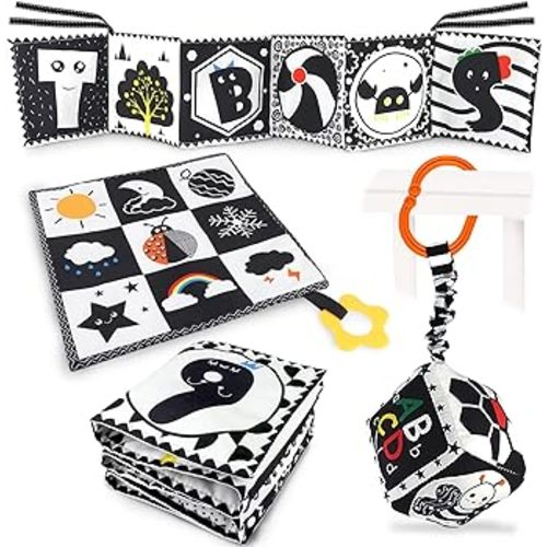 Black and White High Contrast Baby Toys 0-3 Months for Newborn, Montessori Toys Sensory Infant Tummy Time Toys Baby Essentials 0-6 Gifts
