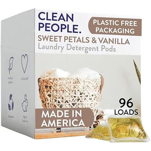 The Clean People Laundry Detergent Pods - Hypoallergenic Laundry Pods - Ultra Concentrated, Recyclable Packaging, Stain Fighting - Sweet Petals, 96 Pack