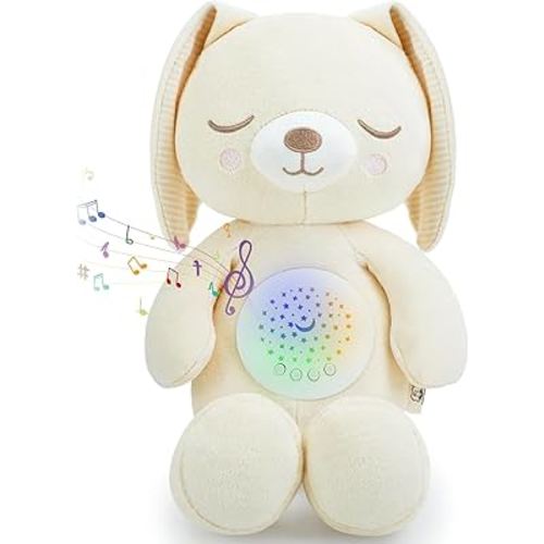 COTTONBEBE Musical Stuffed Animals with Sound Machine, White Noise Baby Soothers for Sleep, Night Light Shush Lullaby Music Soothing Toys for Boy & Girl, Bunny,13 x 5 x 7 inches