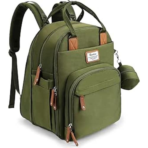 RUVALINO Diaper Bag Backpack-Expandable Baby Bag with up to 50% Capacity -Baby Essentials Bag with Changing Pad Insulated Bottle Holders & Pacifier Case, Waterproof, Army Green XL