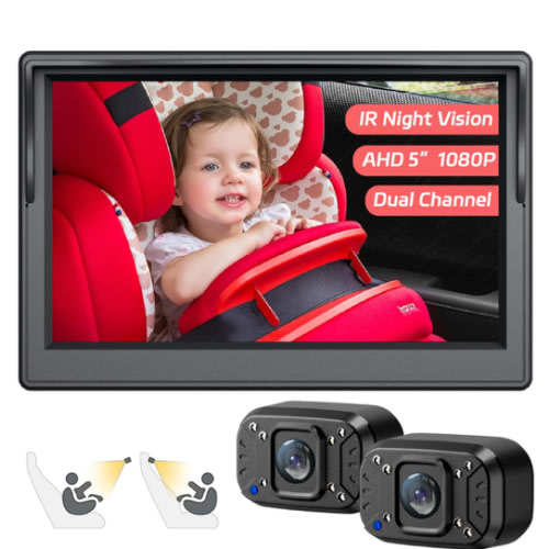 Itomoro Baby Car Camera, Dual Channel 5 inch Display with 2 IR Night Vision Camera, Easily Install Baby Car Mirror 1080P Clear Car Baby Camera for Rear Facing Seat Backseat ACZ403