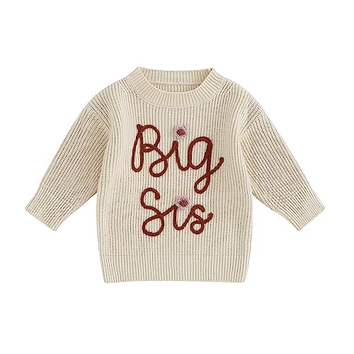 CREAIRY Big Sister Little Sister Matching Outfits Toddler Baby Girl Chunky Knit Sweater Warm Sweatshirt Knitted Fall Clothes
