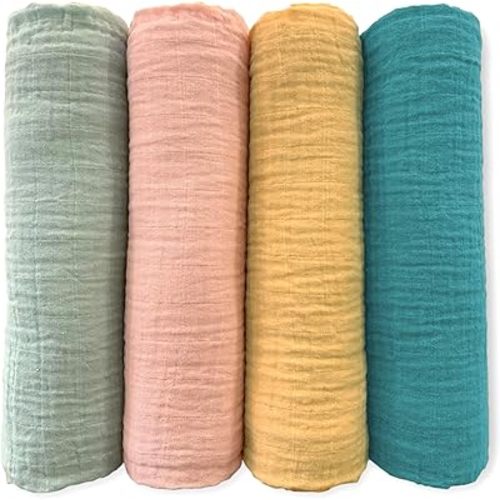 SwaddleDesigns Cotton Muslin Swaddle Blankets for Baby Boy & Baby Girl, Set of 4, Neutral Receiving Blankets for Newborn, Baby Registry & Gift, 46x46 inches,Paradise