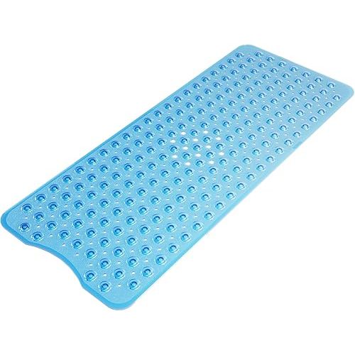 AmazerBath Bathtub Mat Non Slip, Bath Mat for Tub 40 x 16 Inches Full Size, Non Slip Shower Mats with Suction Cups and Drain Holes, Shower Stall Mats for Elderly & Kids, Clear Blue