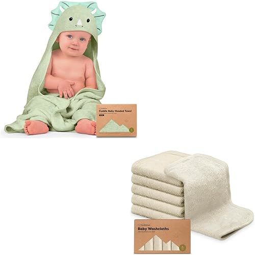 KeaBabies Baby Hooded Towel and Baby Washcloths - Bamboo Viscose Baby Towel, Bamboo Viscose Baby Towels and Washcloths