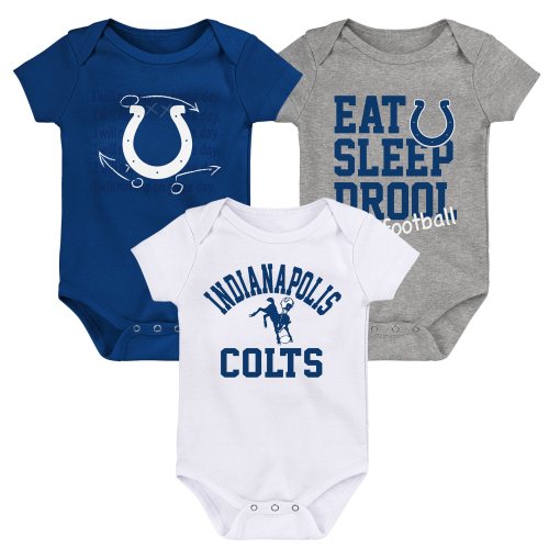 Newborn & Infant Royal/White/Heather Gray Indianapolis Colts Three-Pack Eat, Sleep & Drool Retro Bodysuit Set