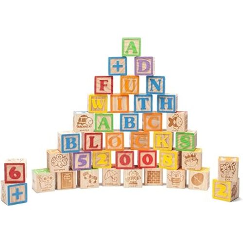Maxim Enterprise, inc. Jumbo Wooden ABC Blocks for Toddler Learning, Baby Shower Decoration, Engraved Alphabet and Number Blocks to Stimulate Learning, Creativity, Early Development, 40Pcs