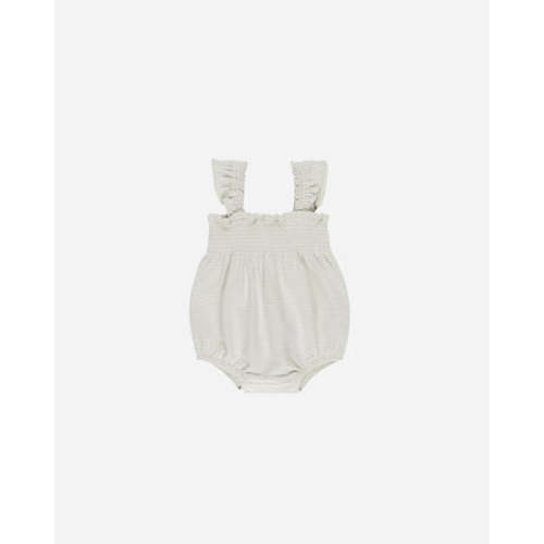 Smocked Ruffle Sleeve Romper || Sky Micro Stripe, 3-6m