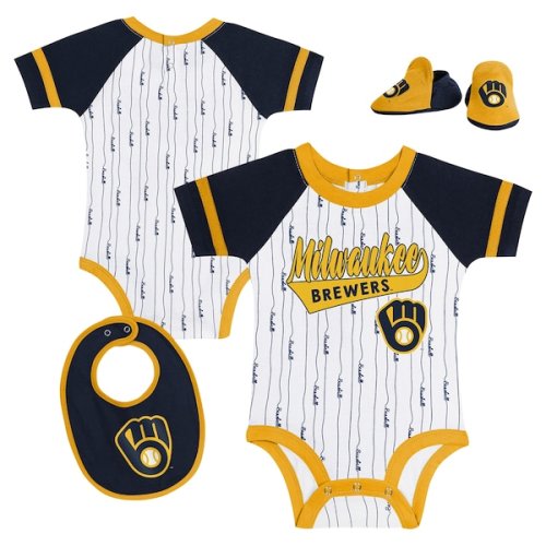 Newborn & Infant Milwaukee Brewers White Base Hitter Bodysuit, Bib & Bootie Set