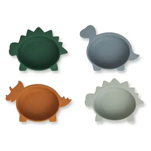Iggy Silicone Bowls 4 Pack - Dino blue multi mix