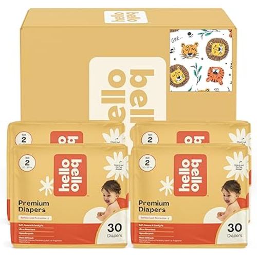 Hello Bello Diapers, Size 2 (10-16 lbs) Wild Cats, 120 Count Value Pack of Premium Disposable Baby Diapers, Hypoallergenic with Soft, Cloth-Like Feel