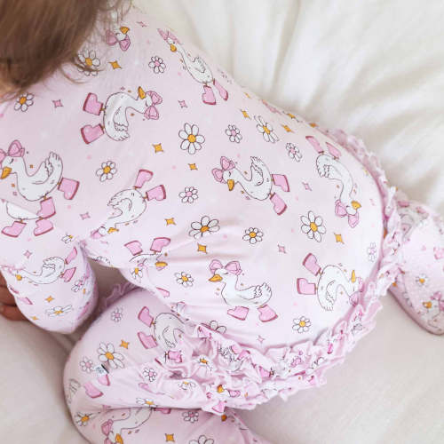 Silly Goose Ruffle Zipper Footie | Pink
