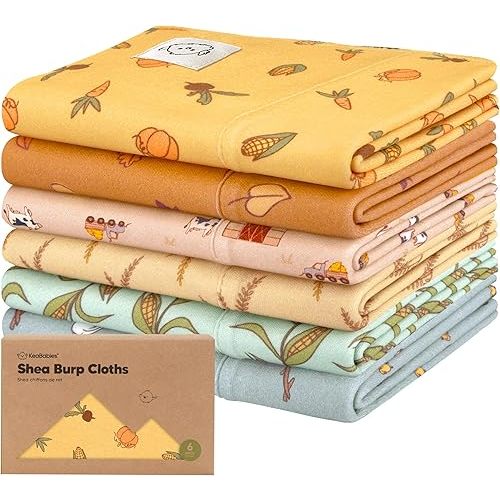 Organic Burp Cloths Baby Boy, Girl - 6-Pack Large Cotton Burping Cloths for Babies, Spit Up Rags, Super Absorbent, Ultra Soft Newborn Rag, Gender Neutral, Machine Washable, Durable(Countryside)