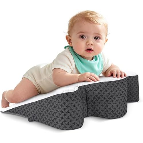 Tummy Time Support Pillow with Cover for Baby Gas, Colic Relief & Burp, Nursing Reflux Prop for Feeding, Neck, Shoulder and Body, Tummy Time Mat for Newborns and Infant 0-12 Months - White