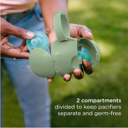 Ubbi On-The-Go Dual Pacifier Holder, Keep's Baby's Binkies Clean and Accessible, Portable for Travel, Diaper Bag Accessory Must Have for Newborns, Sage Green