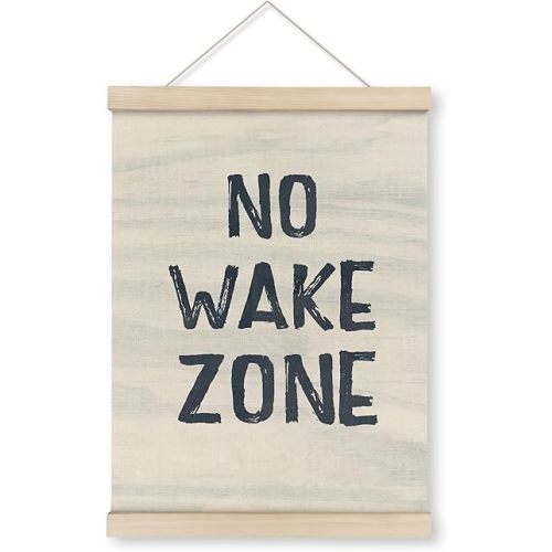HRQKO No Wake Zone Sign Poster Hanger Frame, Lake House Decor, Lake Decor, Nautical Ocean Wall Art with Wooden Frames, Navy Blue Surf Wall Hanging Banner Decor for Boy Nursery Bedroom, 12x16 Inch