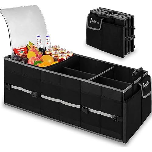 Trunk Organizer With Built-In Insulated Leak Proof Cooler Bag,Collapsible Cargo Organizer For Suv With Non Slip Bottom Strips,3 Large Compartments Foldable Waterproof Portable Car Storage Box