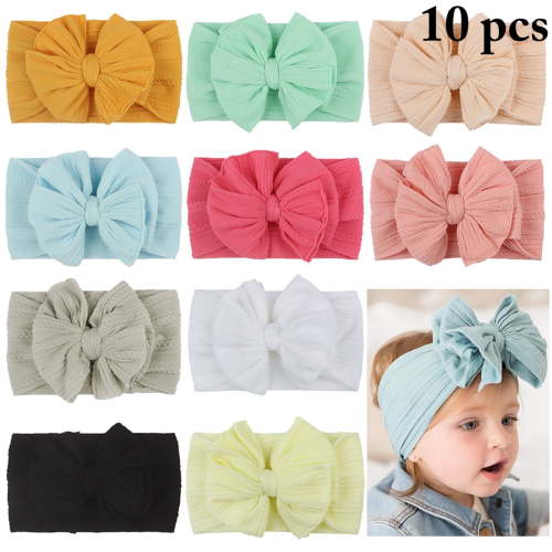Peaoy 10PCS Baby Headbands Soft Nylon Head Wrap Stretchy Bow Hairbands for Girls Toddlers