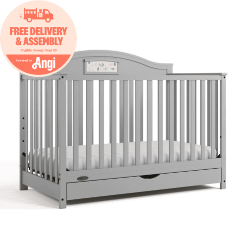 Graco Story 5-in-1 Convertible Baby Crib with Storage Drawer, Pebble Gray