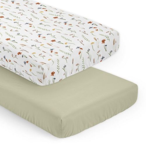 Sweet Jojo Designs Girl Fitted Crib Sheets Set Watercolor Floral Garden Green Orange And Beige 2pc
