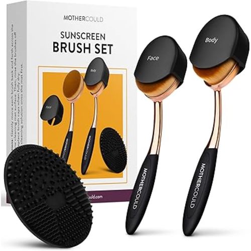Sunscreen Brush Set - Lotion Applicator for Kids, Babies, Families, and Adults | Safe for Face & Body | Travel-Friendly Design with Protective Caps & Cleaning Mat (2 Pack) (Black)