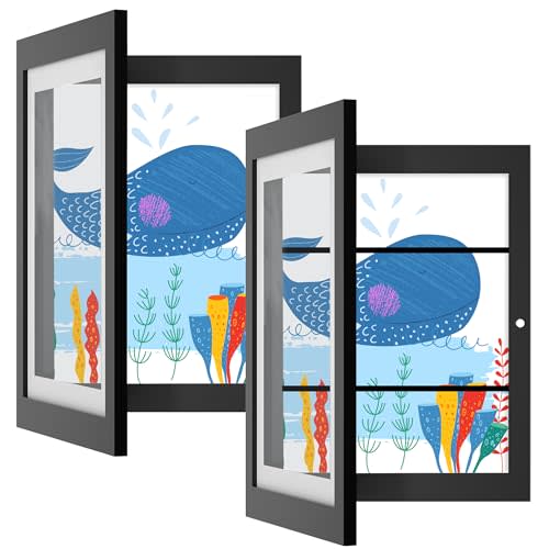 Orionstar Kids Art Frames, Artwork Picture Frames Changeable, Front Opening Picture Display Frames Holds 11.8X8.5inch 100 A4 Pcs, Artwork Display Storage Frames for Children, Home (Black 2 Pack)