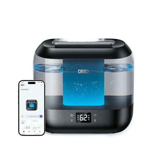 Dreo Smart Humidifiers for Bedroom, Top Fill 4L Supersized Humidifier Large Room with 28 dB, 36H Runtime, Touch/APP/Voice Control, Nightlight, Cool Mist Humidifiers for Baby, Plants, Indoor, Black