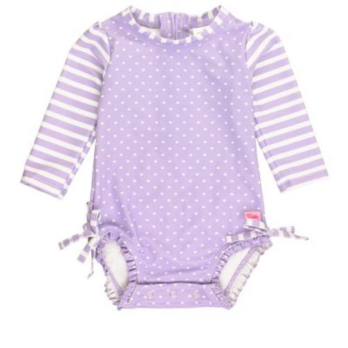 Rufflebutts Baby Girls One Piece Rash Guard - Hot Pink Hearts, Size: 6-12m