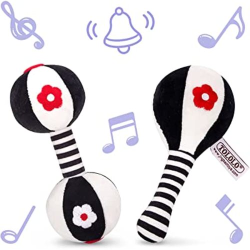 AUYYOSK 2PCS Soft Rattles for Baby,Black and White High Contrast 0-3 Months Newborn Toys,Baby Toys 0-6 Months,Infant Toys 0 3 6 12 Months
