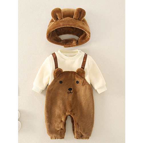 Cartoon Bear Baby Romper with Hat