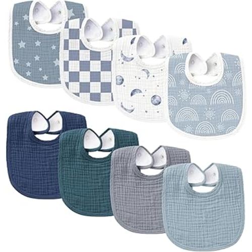 Konssy Muslin Baby Bibs 8 Pack Baby Bandana Drool Bibs Cotton for Unisex Boys and Girls, Soft Absorbent Set for Teething and Drooling