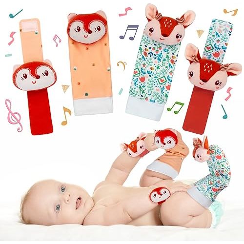 Wrist Rattles & Sock Toy for Baby Infant 0-6 6-12 Month Old Newborn Soft Toy Hand and Foot Finder