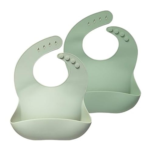 Moonkie Silicone Baby Bibs Set Of 2 | BPA Free Waterproof | Soft Flexible Adjustable Silicone Bibs for Babies & Toddlers(Frosted Mint/Celadon Green)