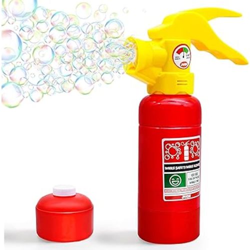 JOYIN Automatic Bubble Maker Fire Extinguisher Bubble Blower Machine with Solution (230 ml) for Kids, Indoor and Outdoor Play, Summer Themed Party and Birthday Gift