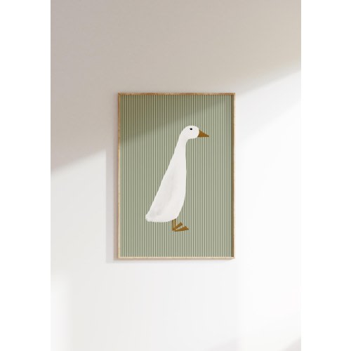 Duck Art Print Cottagecore Nursery Goose Printable Farm Nursery Decor Boy's Room Duck Print Green Stripe Rustic Nursery Silly Goose Print