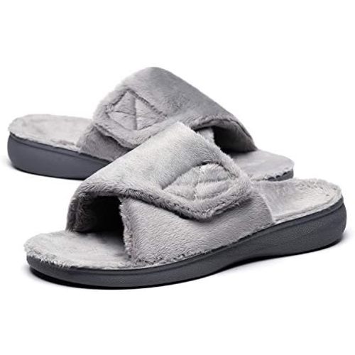SOLLBEAM Women's Plantar Fasciitis Fuzzy House Orthopedic Adjustable Slippers With Arch Support Orthotic Heel Cup Sandals For Ladies