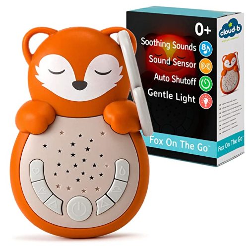 Cloud b Travel Comforting Sound Machine w/Calming Light | 4 White Noise and 4 Lullabies | Re-Activating Smart Sensor | Sweet Dreamz Fox