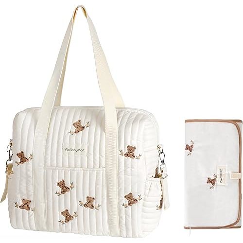 Large Diaper Bag Tote, Maternity Bag, Travel diaper tote, Multifunction baby bag, Baby Nappy Bags, Messenger bag (Medium - Olive Bears)