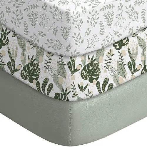 Yoofoss Baby Crib Sheets for Boys Girls, Fitted Crib Sheet 3 Pack for Standard Crib and Toddler Mattress, Super Soft Microfiber Baby Sheet 28x52x8in Small Leaves