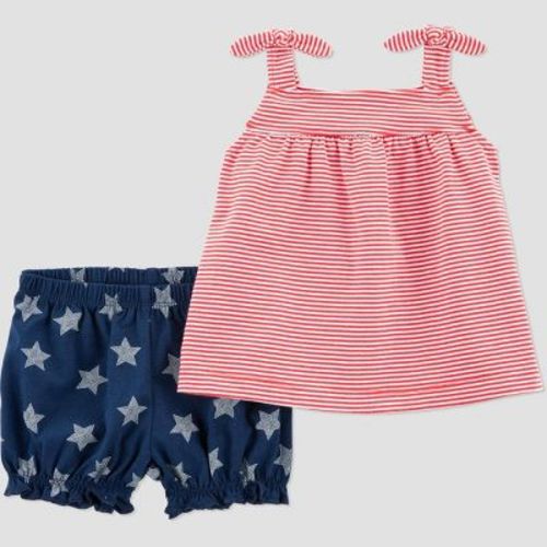 Carter's Just One You® Baby Girls' 2pc Stripes And Stars Top & Bottom Set - 18m: Cotton Jersey, Elastic Waistband