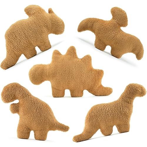 5 Packs Dino Nugget Pillow Set, Funny Chicken Nugget Plushie Birthday Gift, Dino Decorative Throw Pillow for Kids Room Decor, Dinosaur Stuffed Animal Idea Birthday Gift for Teens Kids and Adult